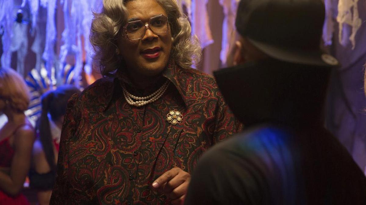 In this image released by Lionsgate in October, Tyler Perry portrays Madea in a scene from, “Tyler Perry’s Boo! A Madea Halloween.”