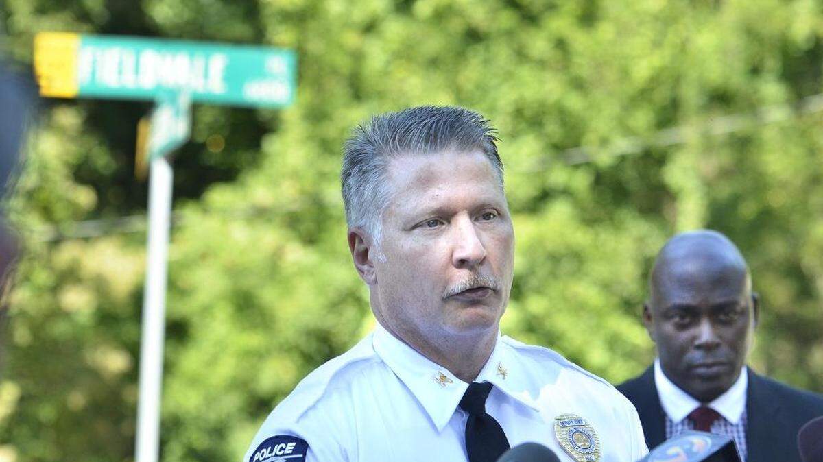 
Doug Gallant, CMPD Deputy Chief, and other CMPD representatives held a press conference on Tuesday September 15, 2015 on Fieldvale Place, the street where a 7-year-old boy, Kevin Antonio Calderon Rodas, attending a birthday party was killed over Labor Day weekend. Police discussed what CMPD has done to address violent crime in the community following the shootings. 
