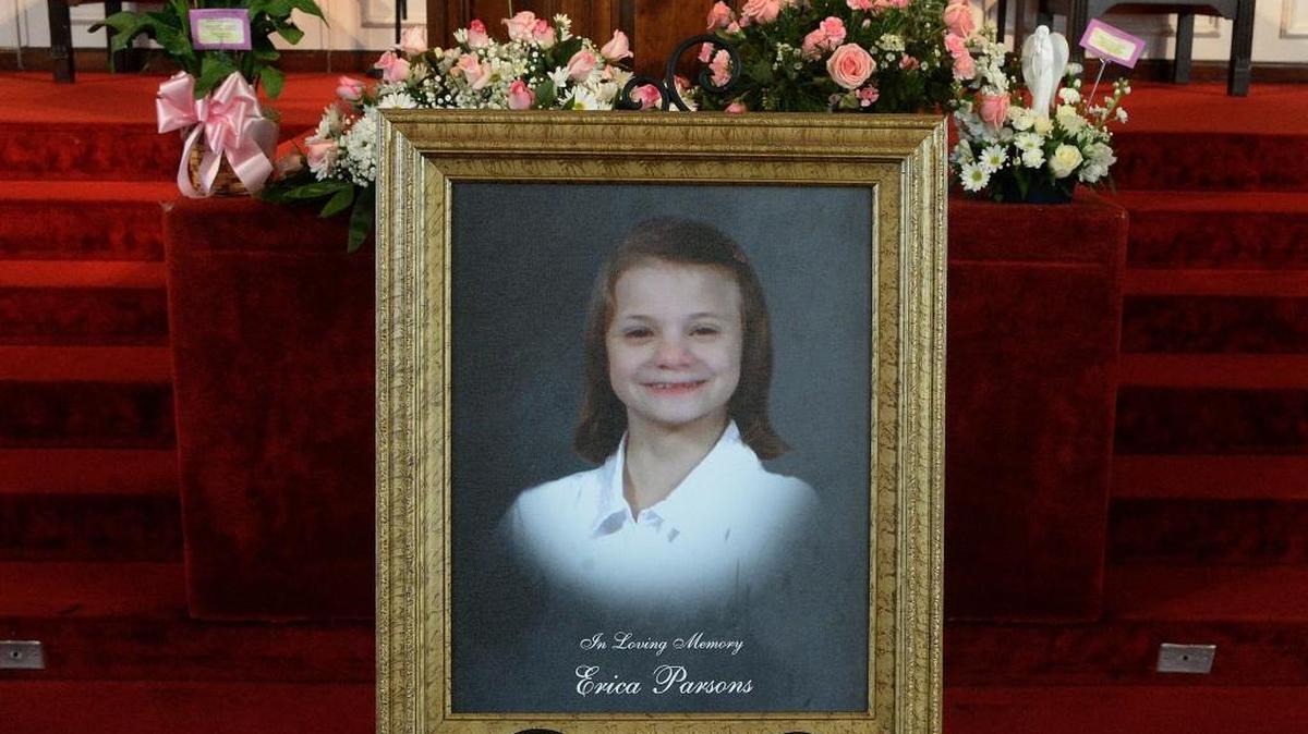 Erica Parsons’ portrait was displayed during her funeral in February 2017 at First Baptist Church in Salisbury. Her stepparents, Sandy and Casey Parsons, remain jailed on first-degree murder and other charges in Erica’s death.  This week, her stepbrother, who testified that he and other children abused Erica at his mother’s urging, was charged with bigamy for having two wives.