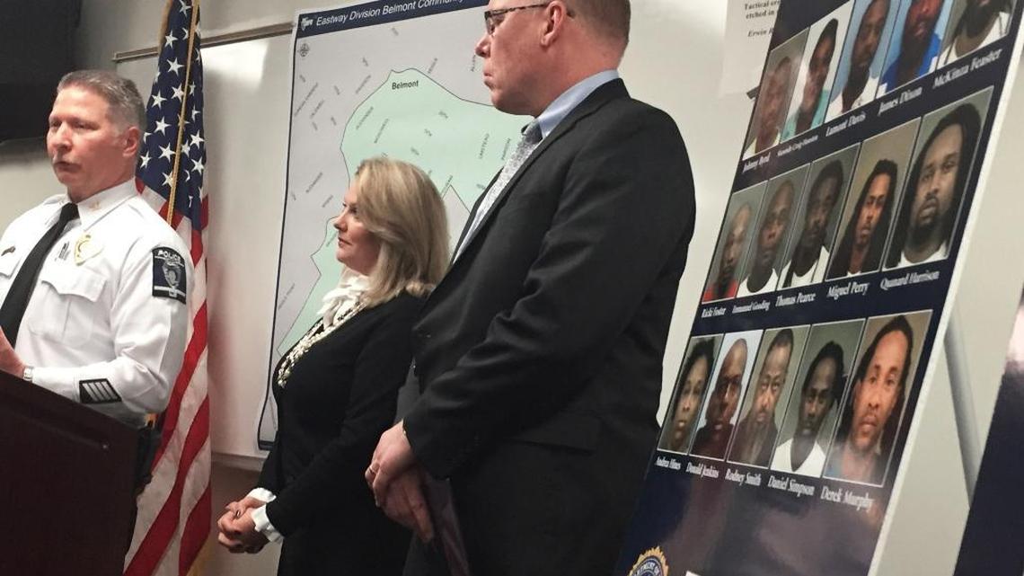 Deputy Police Chief Doug Gallant (left), U.S. Attorney Jill Rose and state FBI Agent in Charge John Strong answer questions during a press conference in east Charlotte announcing a sweeping drug crackdown in the Belmont community.