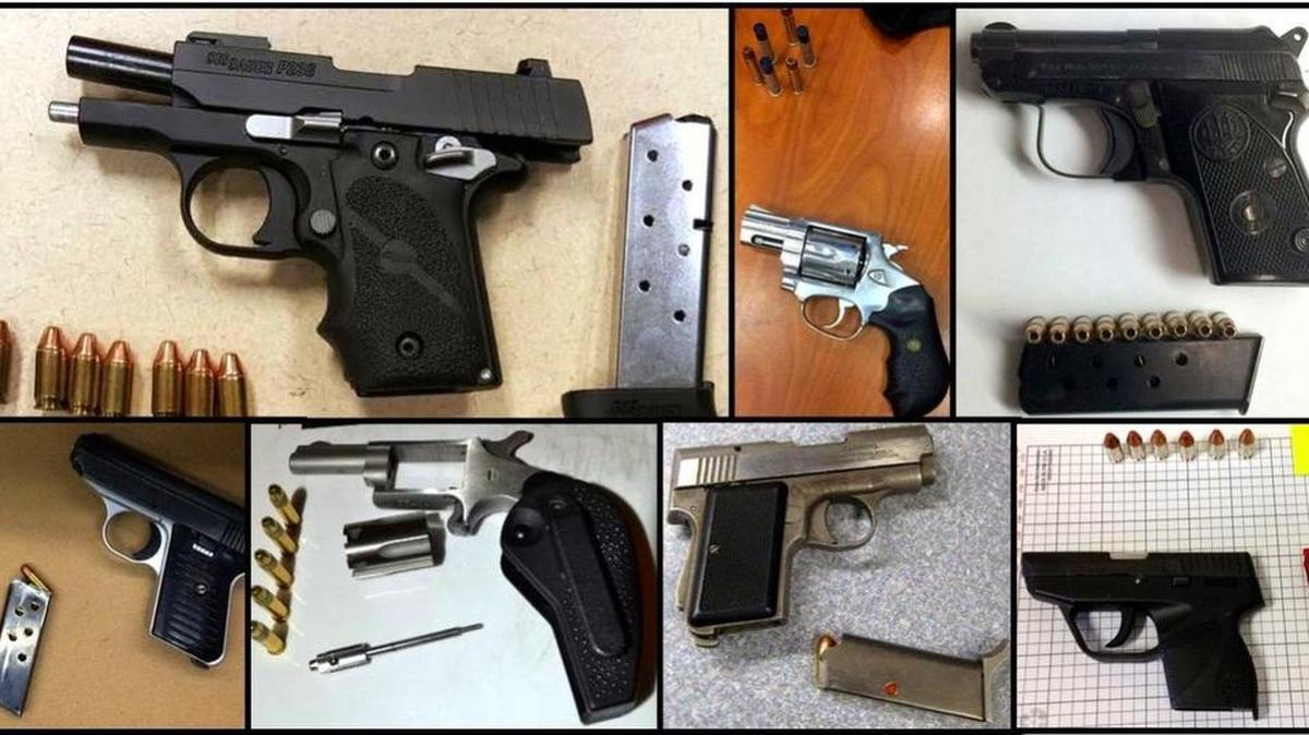 Federal agents seized the gun pictured at top far left from a passenger’s carry-on bag at Charlotte Douglas International Airport.