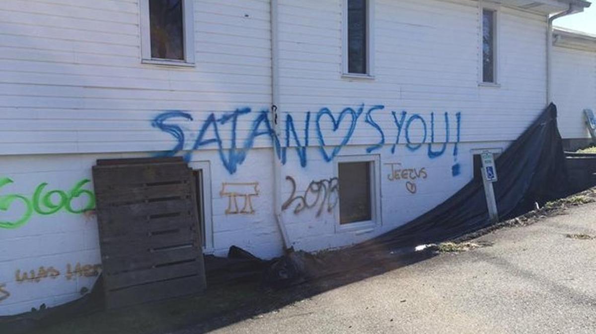 Graffiti on Living Word Spirited Baptist Church in Kannapolis