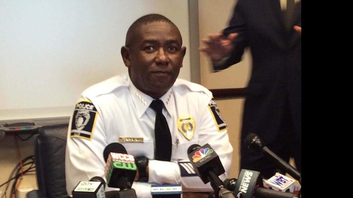 
Police Chief Rodney Monroe discusses his retirement Tuesday at a news  conference at  CMPD headquarters. 
