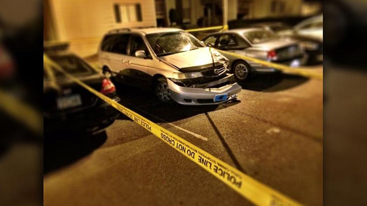 The Honda van, identified as the suspect vehicle, was found with extensive damage at the Greenbryre Apartments.