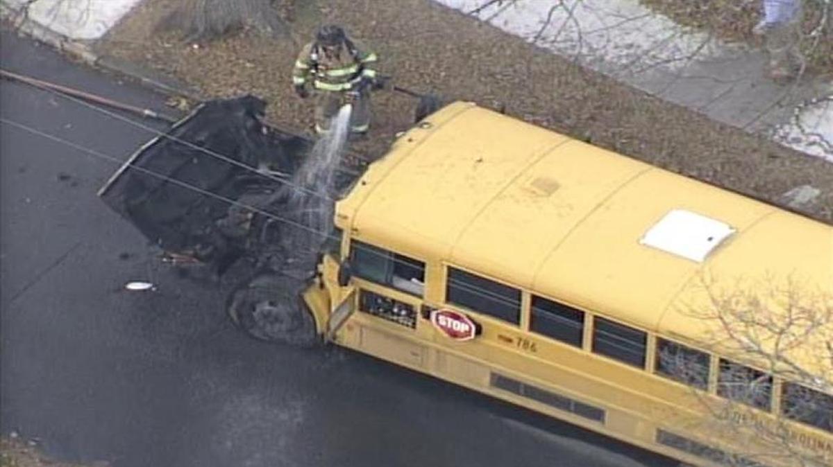 The bus after flames were extinguished.