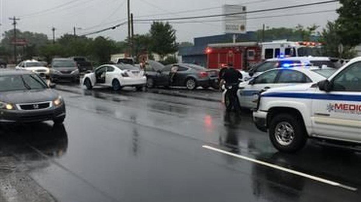 Charlotte-Mecklenburg Police arrested two suspects in an east Charlotte robbery and carjacking after a pursuit that ended with the suspects smashing into a car and trying to run and hide from police on Tuesday afternoon.