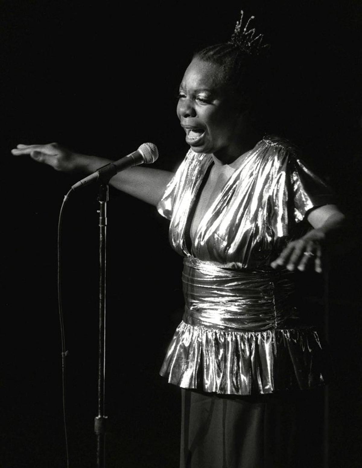 In this June 27, 1985, file photo, Nina Simone performs at Avery Fisher Hall in New York.