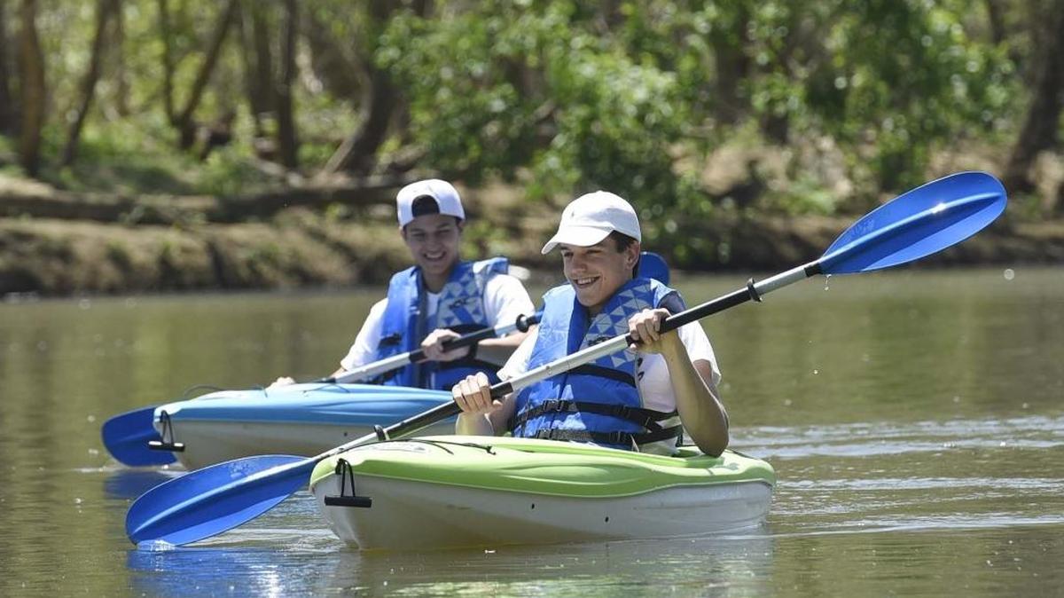 Two kayakers on the South Fork River in Cramerton in this April photo.