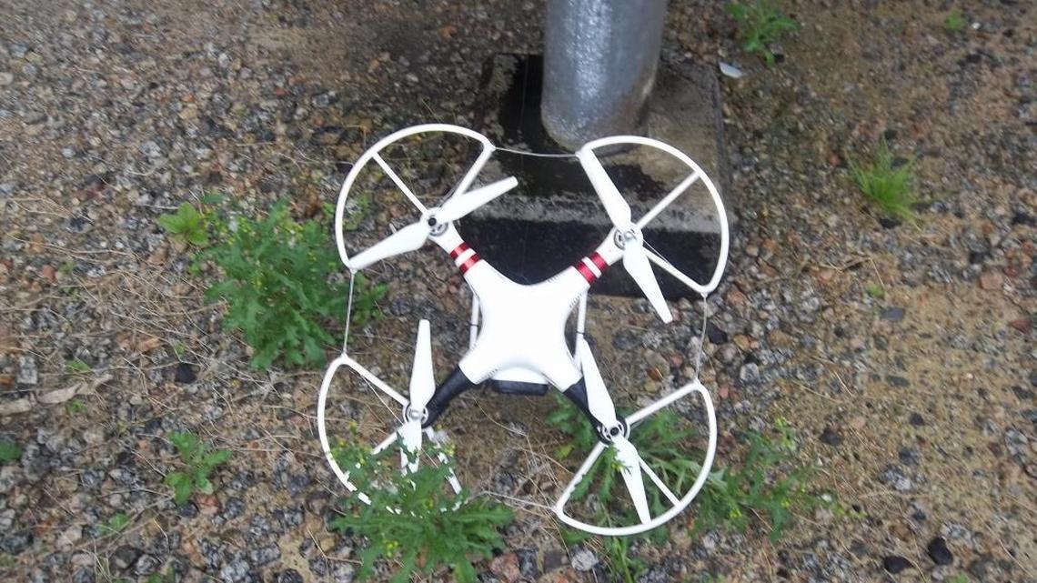 This drone was found crashed inside the fence of a prison in central North Carolina in 2015. It was carrying a cellphone and other contraband. Prison officials found the package before it made its way to inmates.