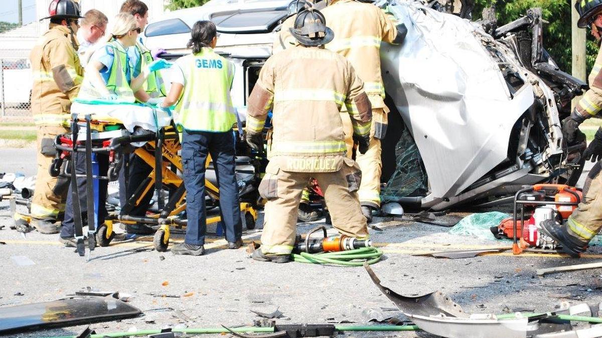 Rescuers used hydraulic tools to free several people trapped in a three-vehicle wreck in the 1200 block of Bessemer City Road (N.C. 274) in Gastonia on Friday.