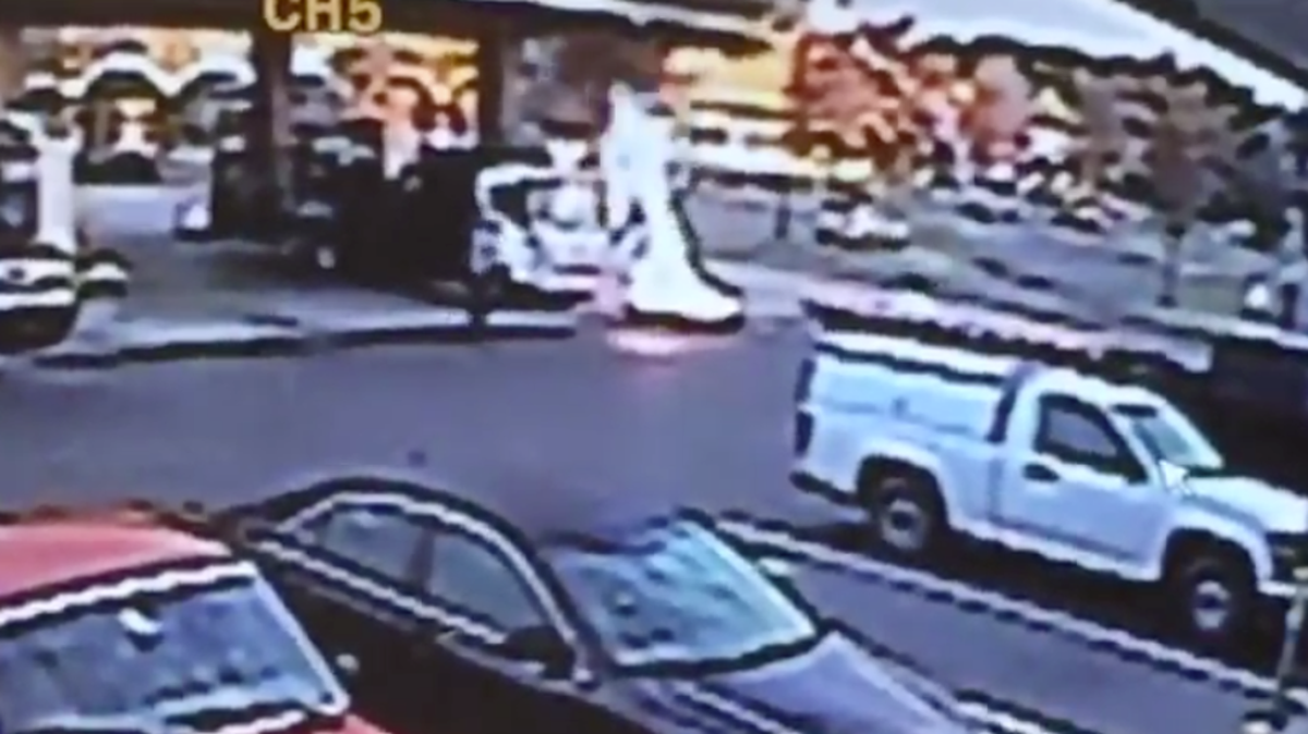 A gas can caught on fire at a gas station in north Charlotte Friday morning.