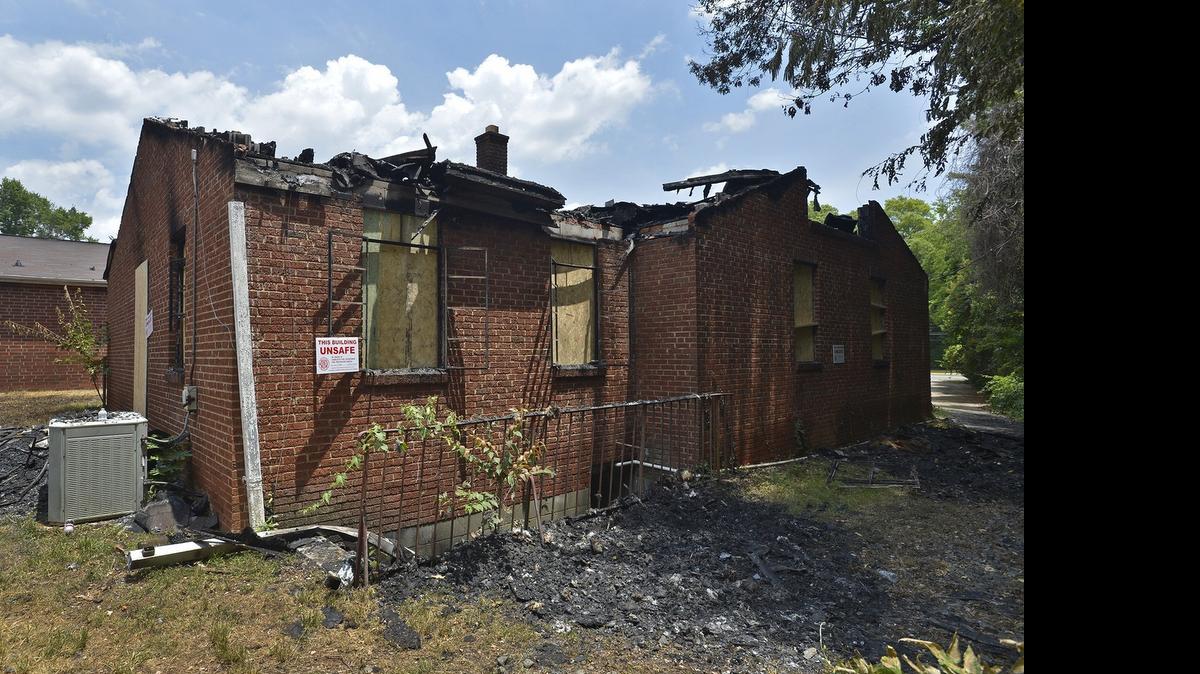 
The charred remains of the back left wing of Briar Creek Road Baptist Church, which was intentionally set on fire last week.
