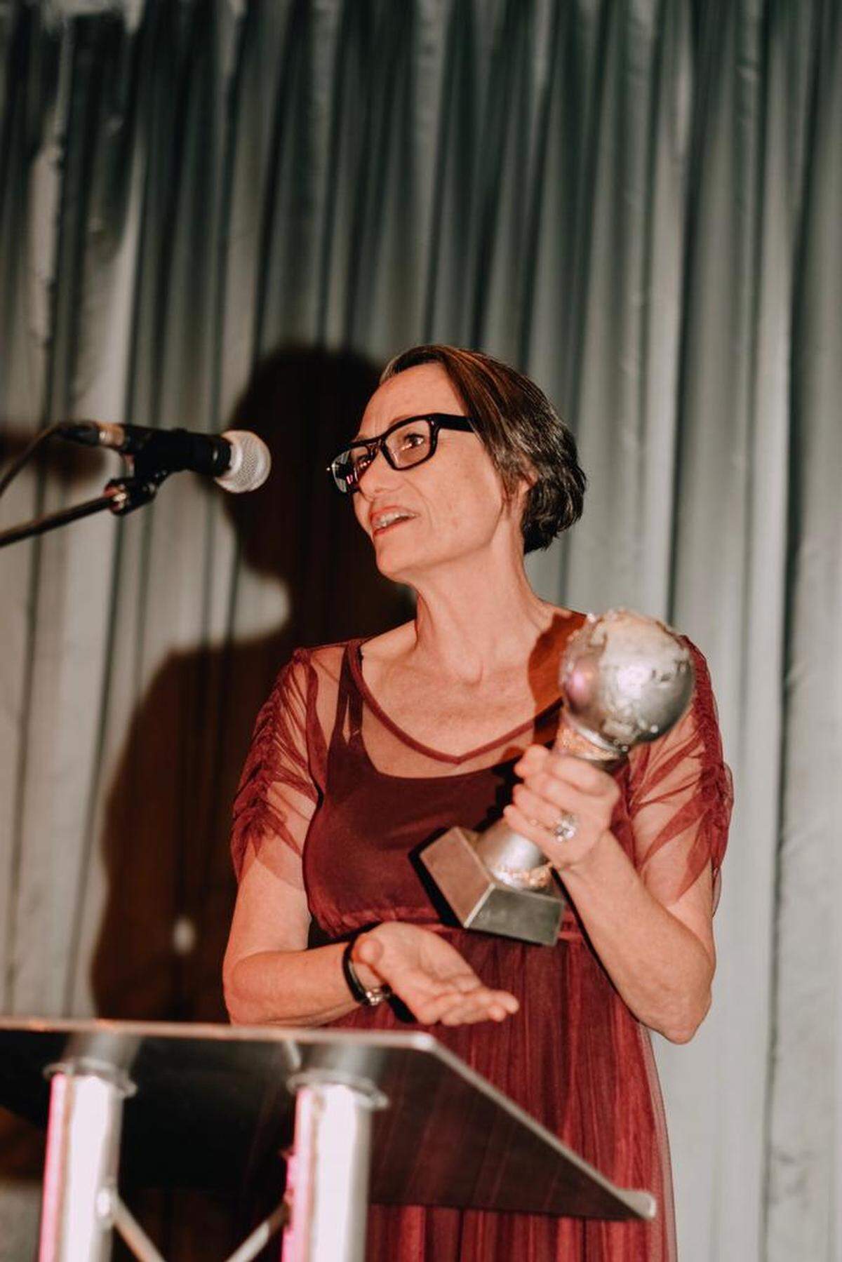 Amanda Laird Cherry accepts the award for Fashion Designer of the Year in London on Wednesday night.