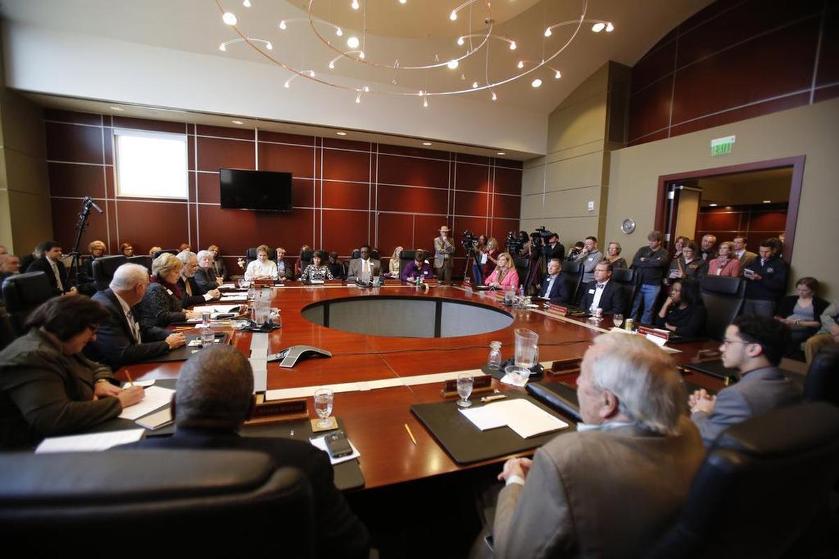 The Winthrop Board of Trustees meets in March 2015. The board voted to fire Jamie Williamson in June 2014. 