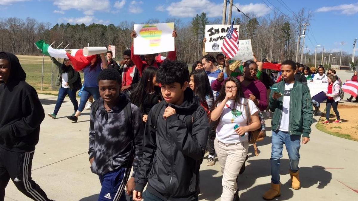 Rocky River High students marched around their school in March 2017 as part of a unity rally connected with national immigration protests.