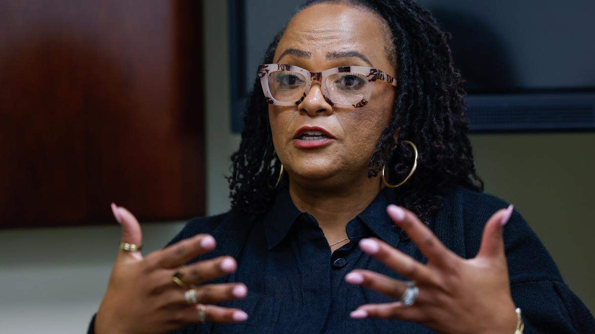 Demetrus McDaniel, principal of Renaissance West STEAM Academy, speaks last month about how she is changing things at the school.