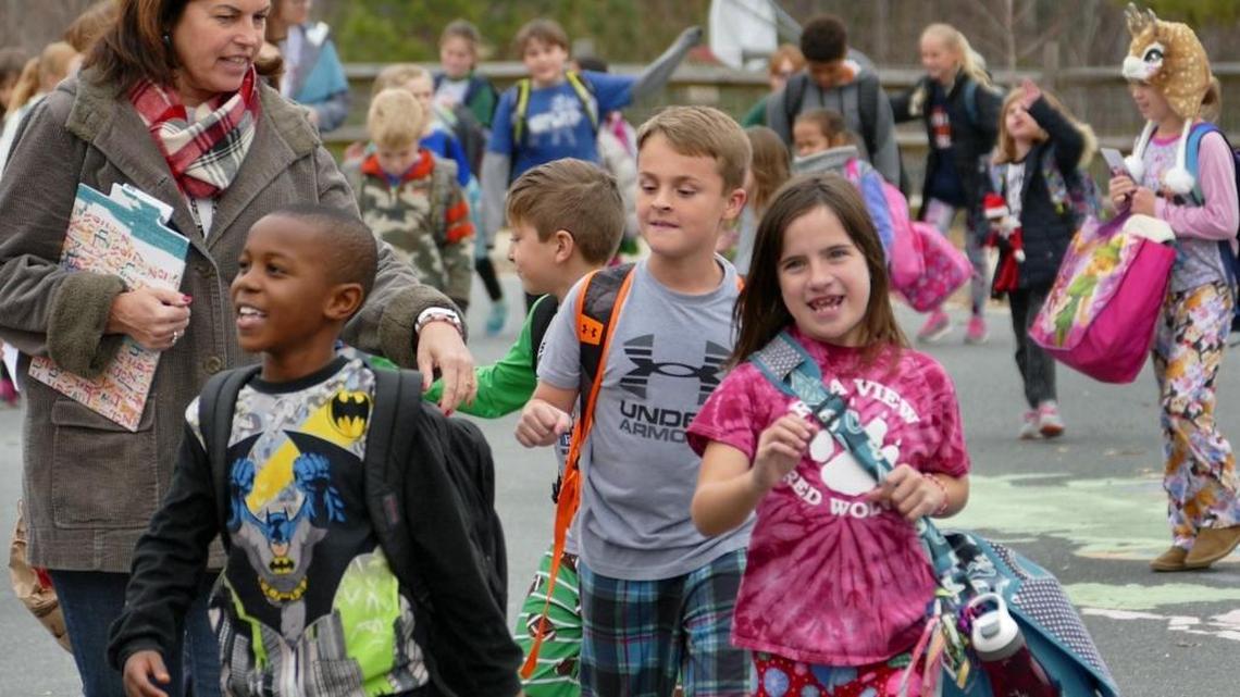 Rea View Elementary students in Union County head to their buses just before winter break.