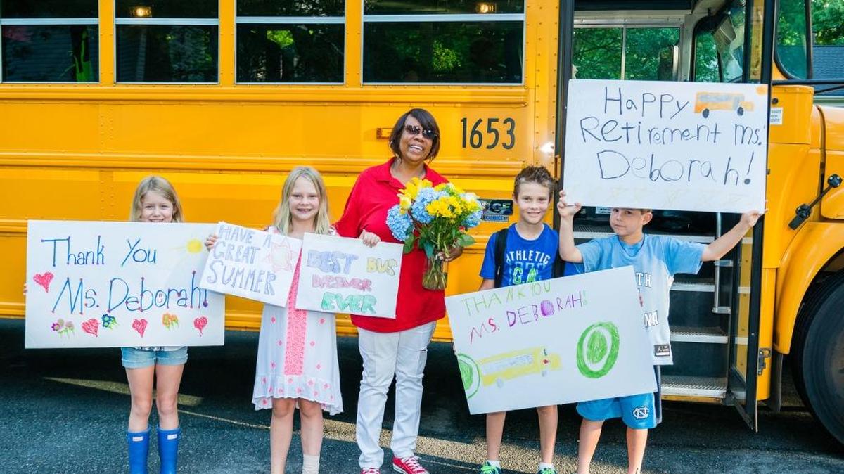 On Tuesday, kids along Deborah Peay’s bus route in Myers Park honored her. She’s retiring after 30 years.