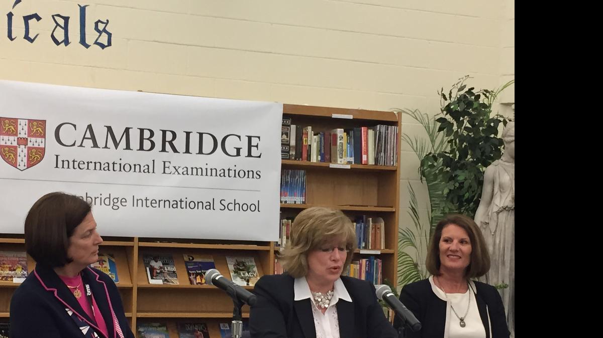 
From left, Charlotte-Mecklenburg Schools Superintendent Ann Clark, North Learning Community executive director Dawn Robinson and Cambridge International deputy regional directory Sherry Reach discuss the new program.
