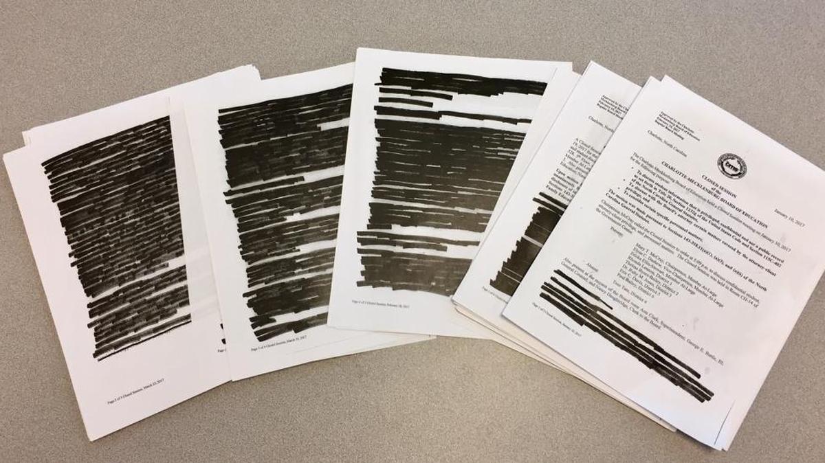 Most of the content of the Charlotte-Mecklenburg school board’s closed-session minutes was redacted. CMS initially declined to provide any minutes at all.