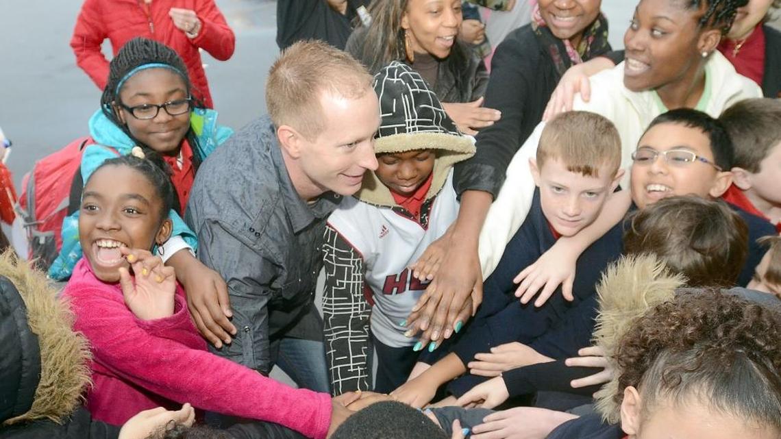 Students at Cabarrus Charter Academy gather for a 2014 event at school.