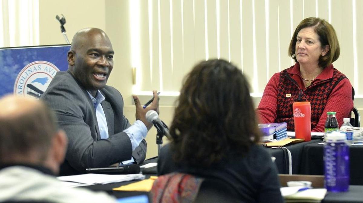 Consultant Brian K. Perkins (left), who facilitated a Charlotte-Mecklenburg school board retreat in January 2016, will be back Tuesday to help the board talk about equity.