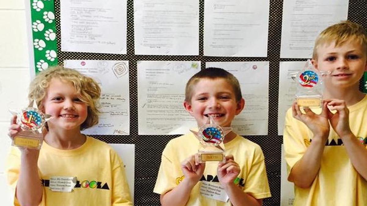 Grand Oak Mathapolooza winners, from left, Eli Gundlach, Brannon Maynard and Dermot Lowry.