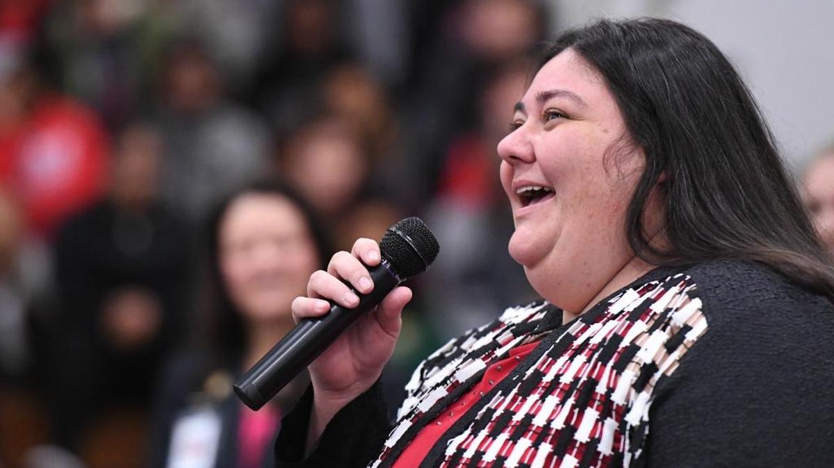 Meghan LeFevers, assistant principal at Bessemer City High in Gaston County, was presented with a $25,000 Milken Educator Award on Monday.