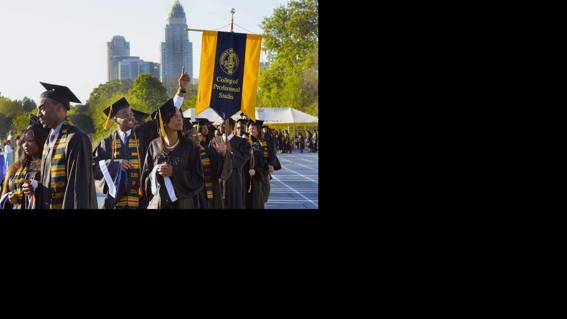 
 Johnson C. Smith University students march to graduation ceremonies in May 2014.

