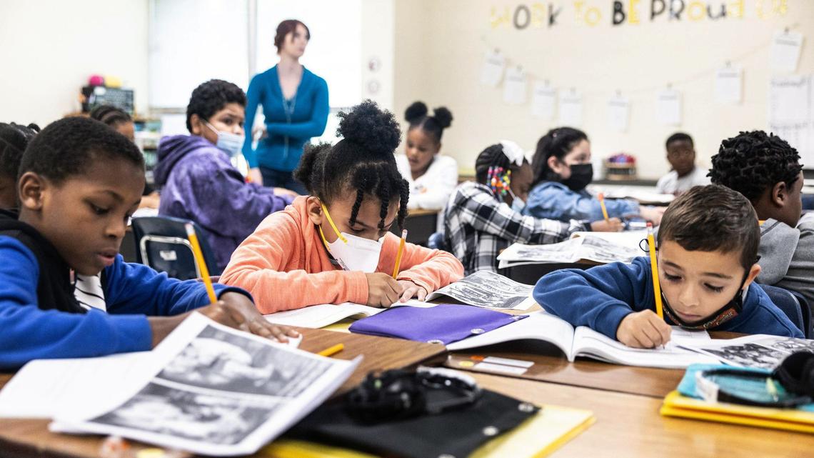 Students read in Jeanice Knockum’s 3rd grade class at Allenbrook Elementary School in Charlotte N.C., on Monday, October 3, 2022.