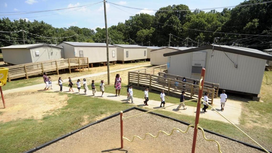 Albemarle Road Elementary is one of the most crowded schools in CMS, with 38 mobile classrooms in use.
