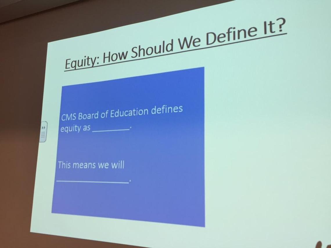Facilitators led the Charlotte-Mecklenburg school board through a discussion of how to define and address equity.