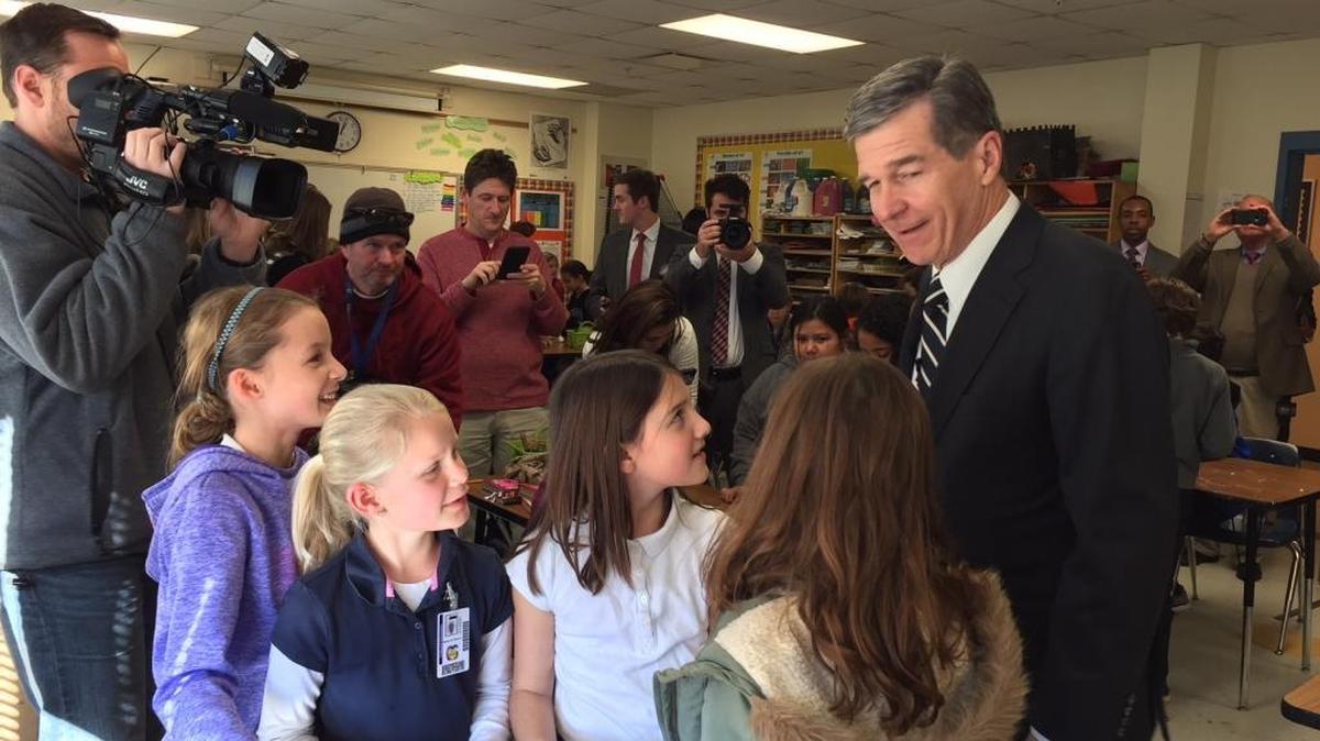 Gov. Roy Cooper visited Charlotte-Mecklenburg's Cotswold Elementary School in Charlotte in January.