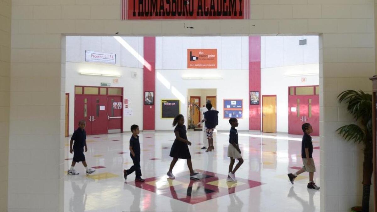 Students arrive in July 2015 to start classes at Thomasboro Academy, one of the Project LIFT schools that currently has 19 extra days.