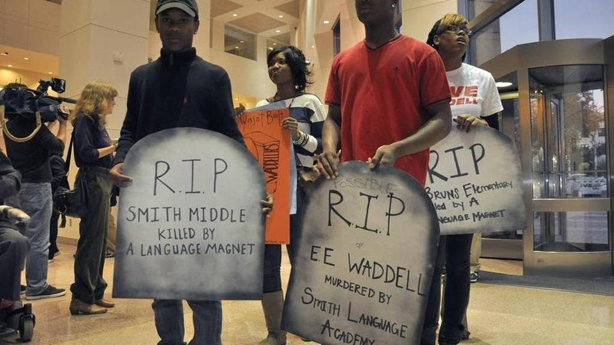 
School closings drew repeated protests at school board meetings five years ago.
