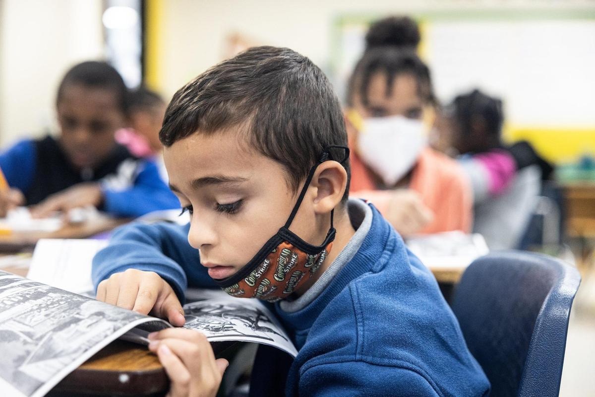 Josue Alvarez Lazo reads in Jeanice Knockum’s 3rd grade class at Allenbrook Elementary School in Charlotte N.C., on Monday, October 3, 2022.