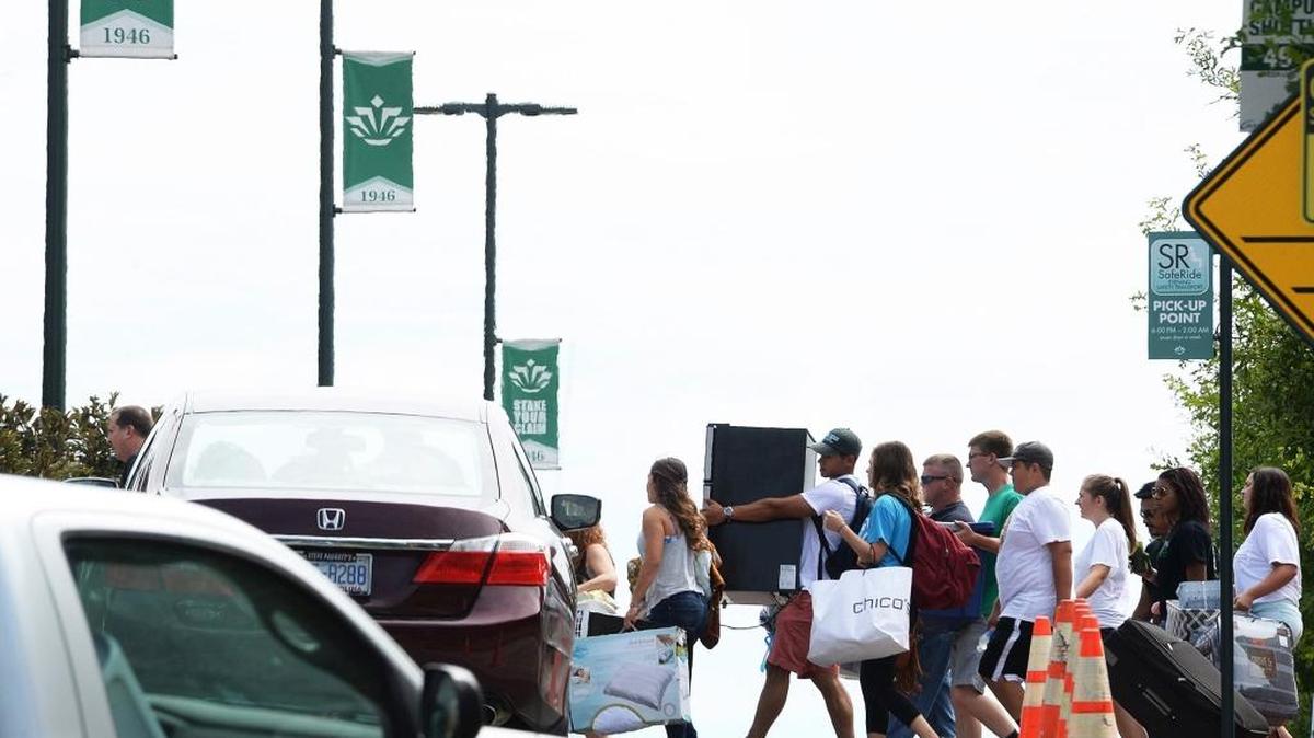 Students move in to UNC Charlotte in August.