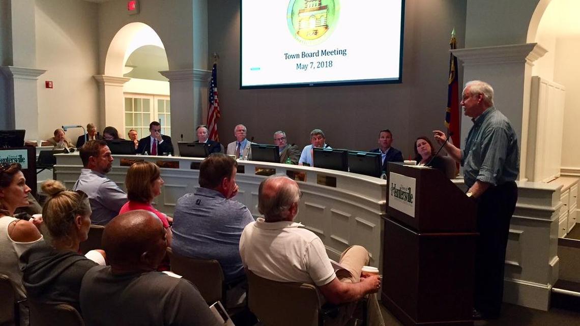 Mecklenburg County Commissioner Jim Puckett urges the Huntersville town board to endorse a town charter school option, calling it "a no-brainer."