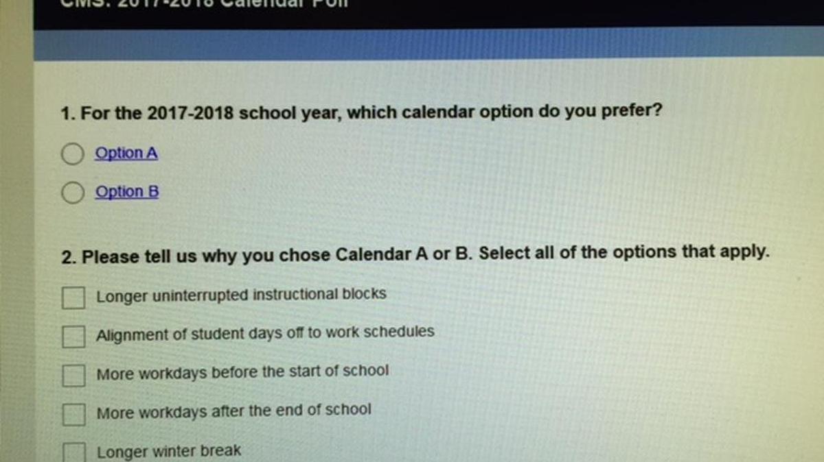 The Charlotte-Mecklenburg Schools poll on 2017-18 calendar preferences is open through Wednesday.