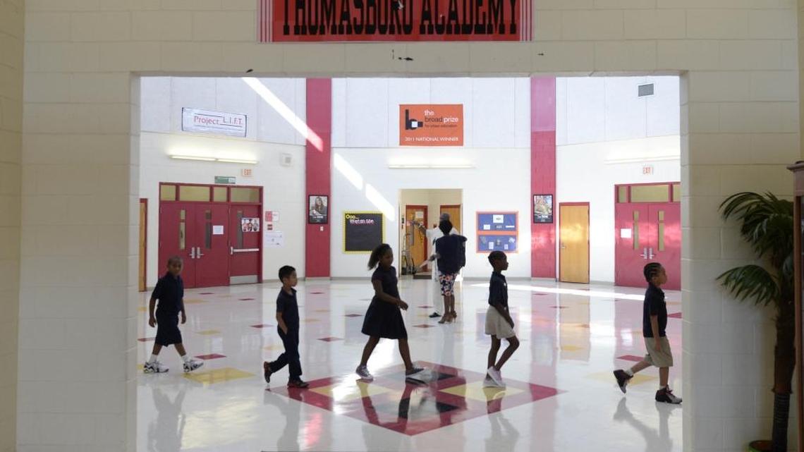 Students arrive in July 2015 to start classes at Thomasboro Academy, one of the Project LIFT schools that has 19 extra days and a year-round calendar.