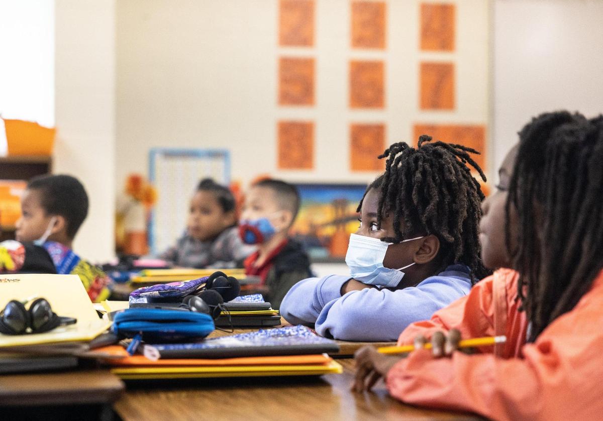 Students listen during math in Shelly Andrew’s 3rd grade class in at Allenbrook Elementary School in Charlotte N.C., on Monday, October 3, 2022.