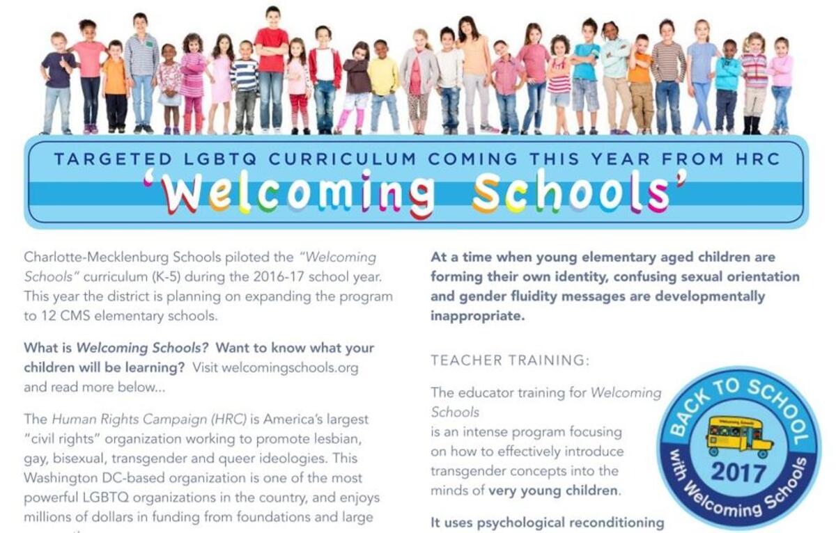 The N.C. Values Coalition is urging supporters to distribute this flyer about the district’s Welcoming Schools program to CMS families.