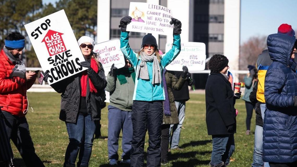 State Rep. Scott Stone’s clash with CMS, which resulted in a massive public records request, goes back to conflicting facts distributed about a controversial class-size measure. Here opponents protest in Raleigh in January.