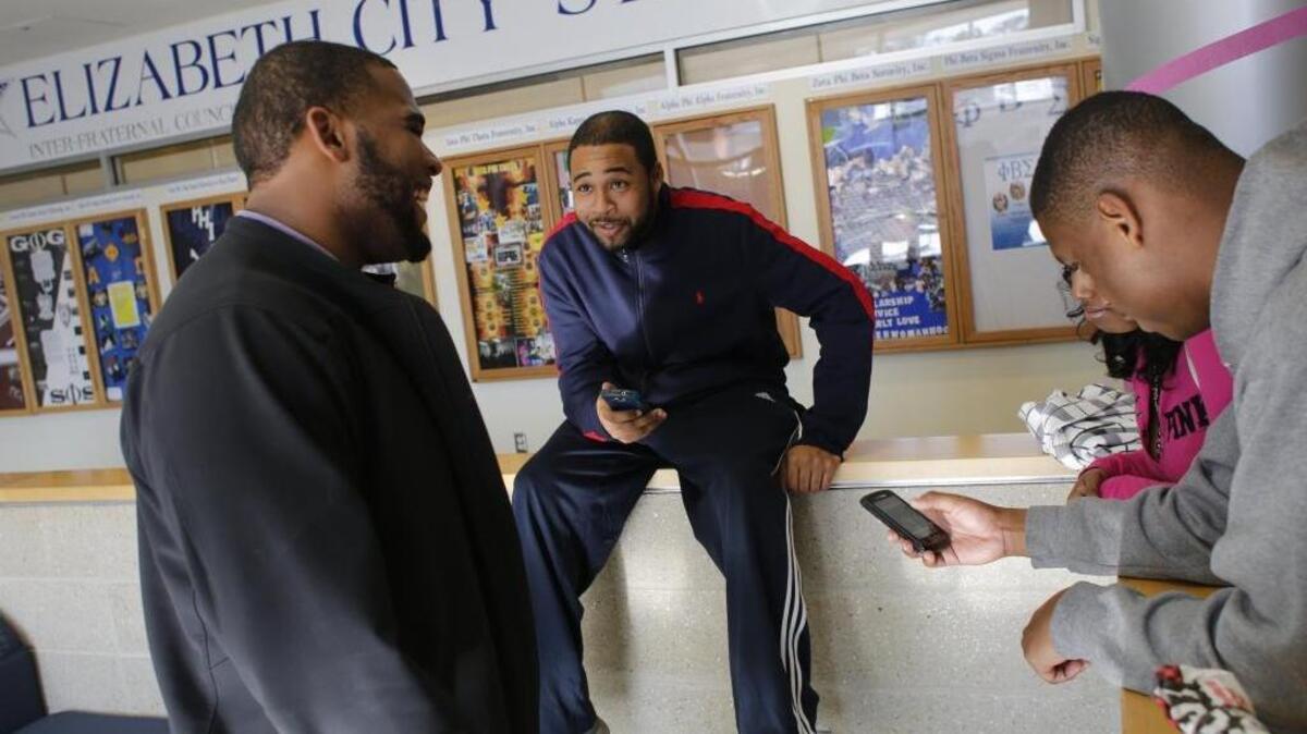 In this 2014 photo, Elizabeth City State University socialize between classes at the Ridley Student Center.