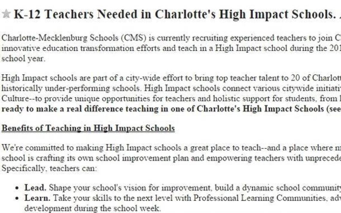 CMS takes to Craigslist to find teachers