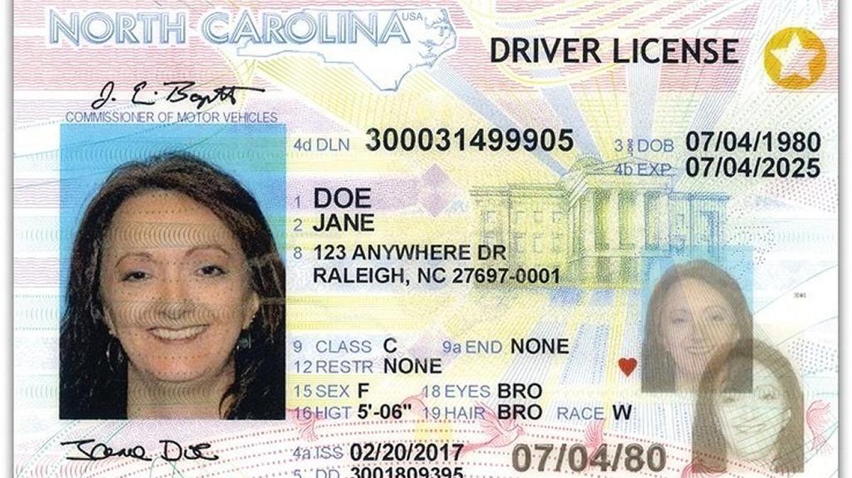 A North Carolina REAL ID looks like a standard driver’s license or ID card, except for the gold star in the upper right-hand corner.