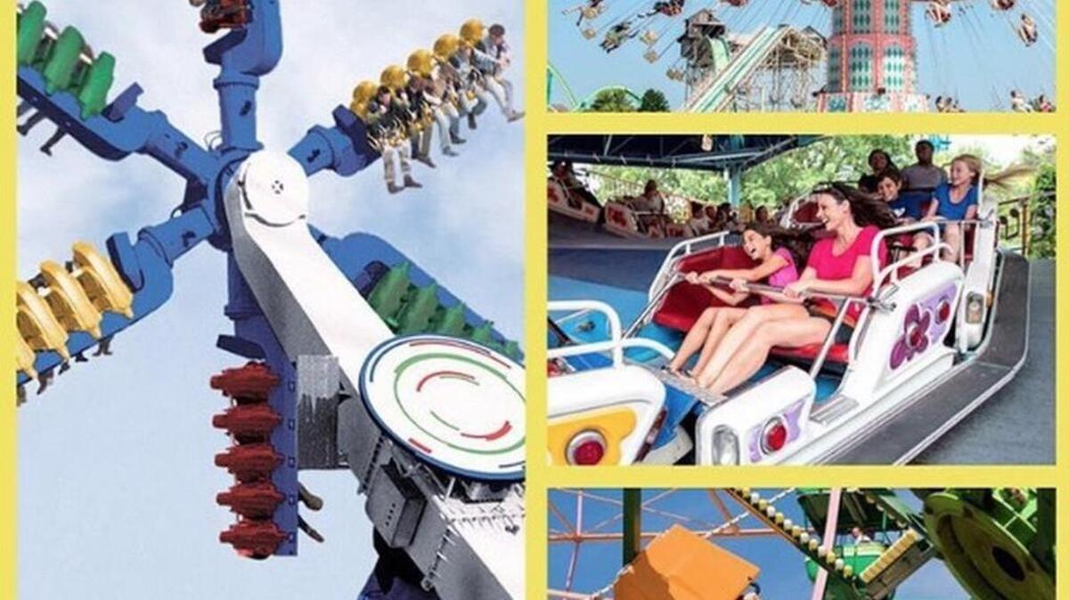 Four new classic family rides will open this spring in the County Fair section of the Carowinds theme park. They are, from left, the Electro-Spin, Zephyr, Rock N’ Roller and Do-Si-Do.