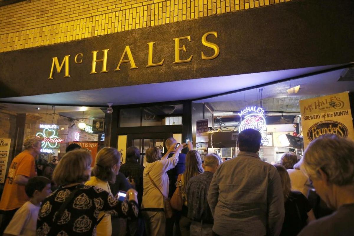 A crowd gathered outside McHale’s to watch Rachel Maddow broadcast her MSNBC show live in 2015 in downtown Rock Hill.