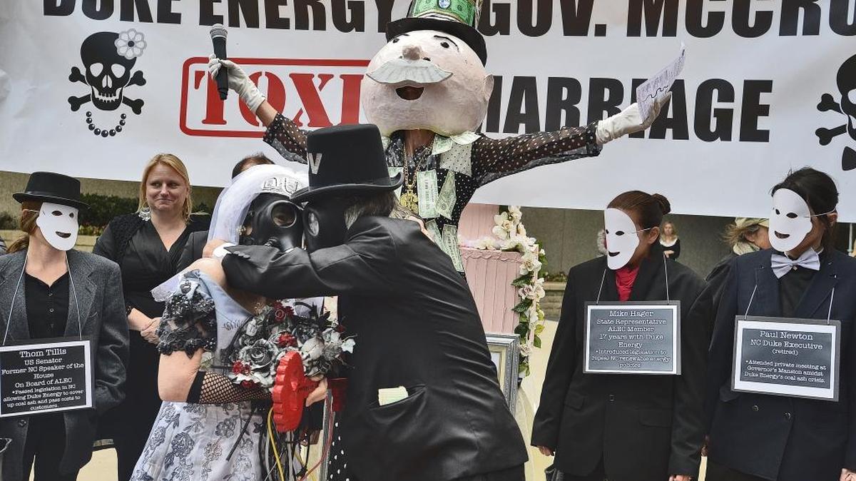 Environmental advocates protested outside Duke Energy's annual shareholder meeting in Charlotte last April.