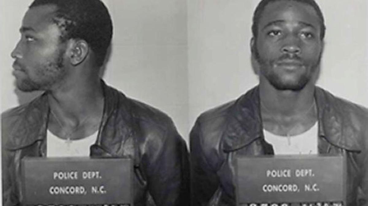 Concord police mug shot of Ronnie Long after he was arrested on a trespass charge in 1976. Later that year, Long was charged with raping the widow of an executive of Cannon Mills.